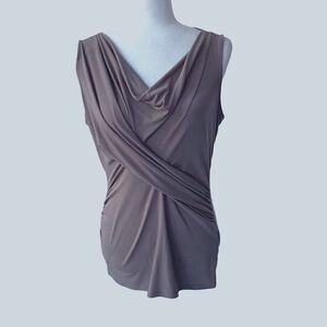 New York & Company Y2K Brown Short Sleeve Ruched Top SZ M